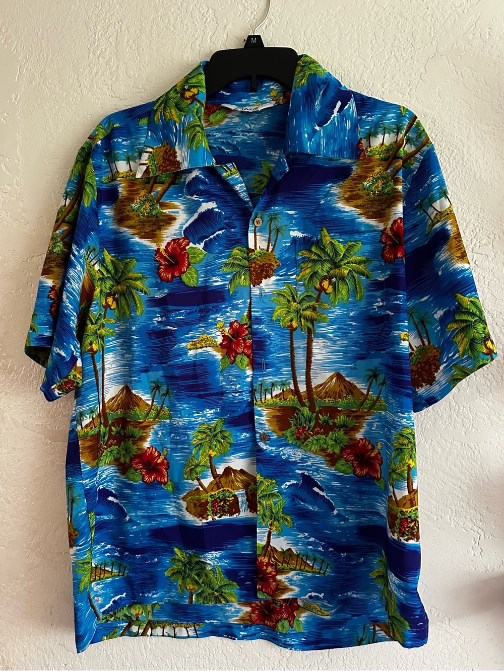 Alvish Hawaiian Tropical Shirt Sz M Blue Tropical Print
